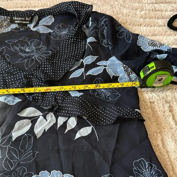 Chapter One Navy Floral Ruffle-Trim Sheer Blouse - Picture 6 of 9